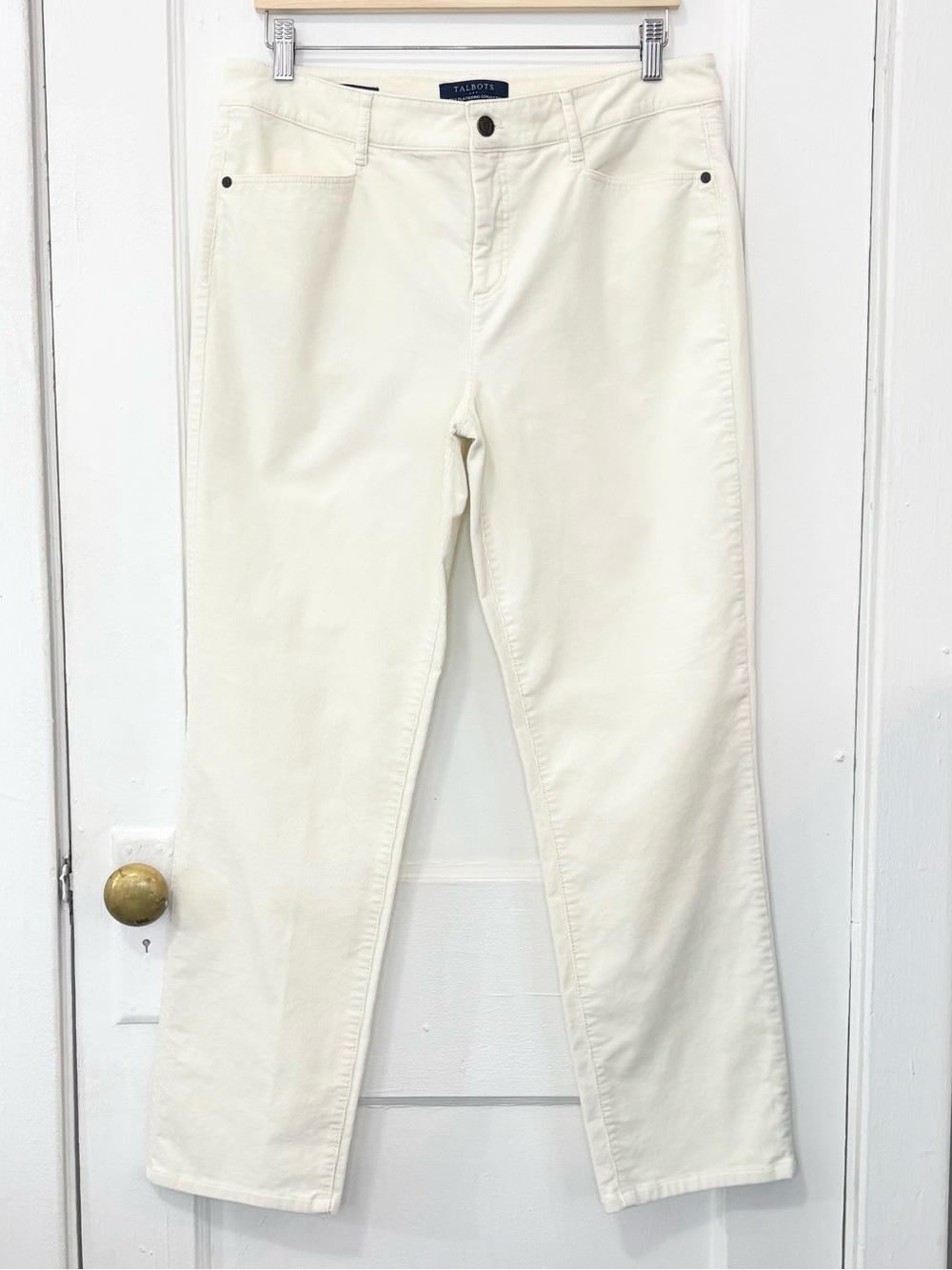 Talbots Women’s High Waist Straight Leg Cream Corduroy Pants, Size 10, Preppy